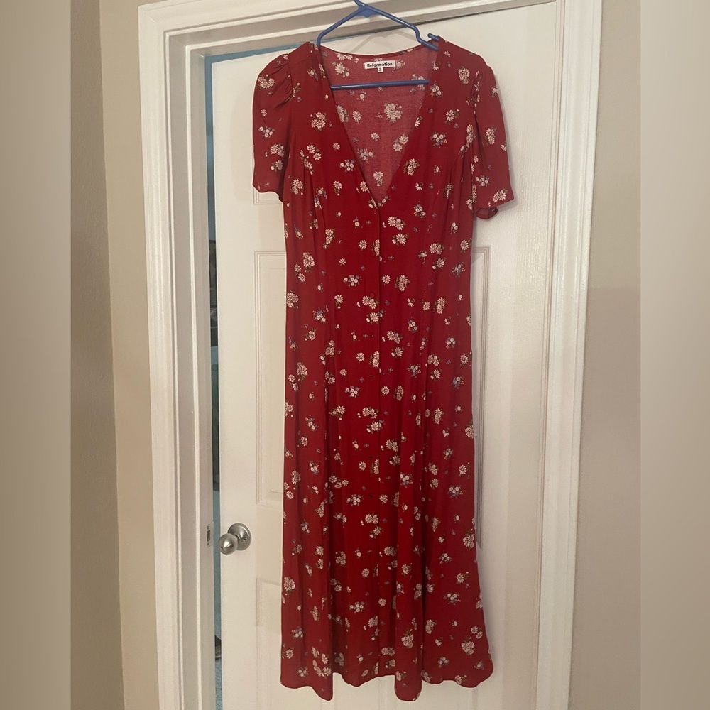 Floral Red Midi Dress